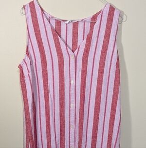 Gap Womens Linen Blend Sleeveless Button Front Top Red White Striped Medium